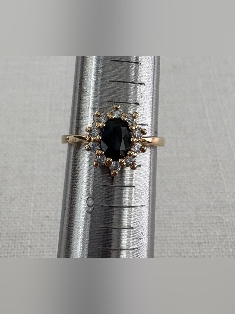 Pretty Gold over Sterling Silver Ring, Oval  Sapphire & Simulated Diamonds 8.25